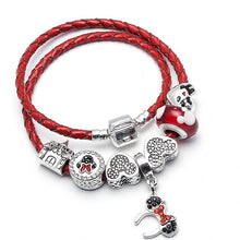 Load image into Gallery viewer, Sonykifa Fashion Jewelry Mickey Minnie Leather Pandoro Bracelet