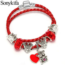 Load image into Gallery viewer, Sonykifa Fashion Jewelry Mickey Minnie Leather Pandoro Bracelet