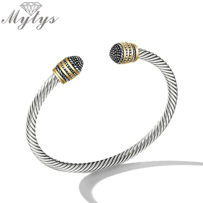 Mytys Hand-twisted Open Cuff Bangles Stainless Steel Jewelry 6mm Cable-wire Bracelet