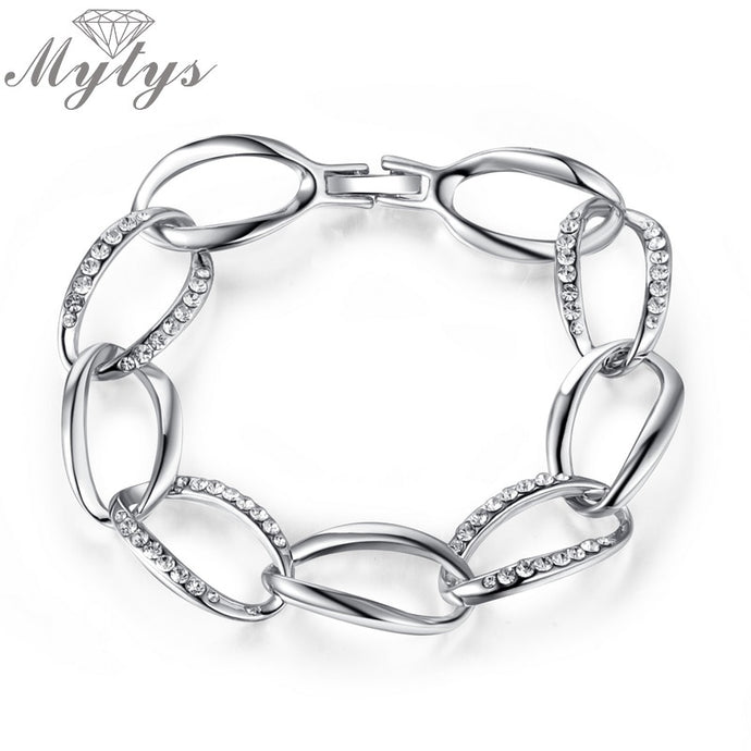 Mytys  White Gold Color cubic Zirconal beaded heart link chain bracelet