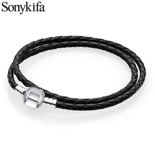Sonykifa Dropshipping White/Black Leather Chain Charm Bracelet