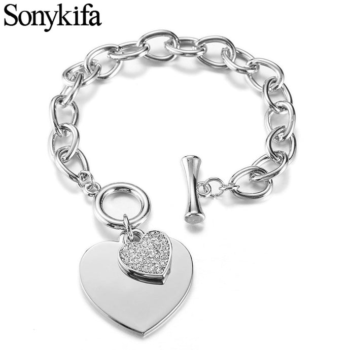 Romantic CZ Crystal Heart Bracelets