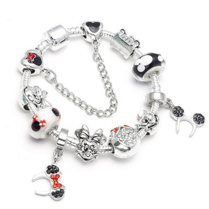 Sonykifa Dropshipping Cartoon Style Mickey Minnie Crystal Charm Bracelet