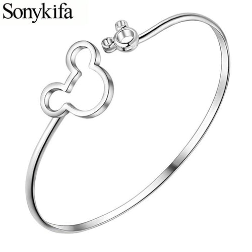Sonykifa High Quality Silver Color Charm Bangles & Bracelet